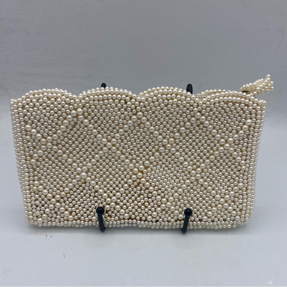 Vintage Cream Faux pearl Beaded Clutch/Purse Made In Japan iPhone 11 Fits in bag - Picture 11 of 11